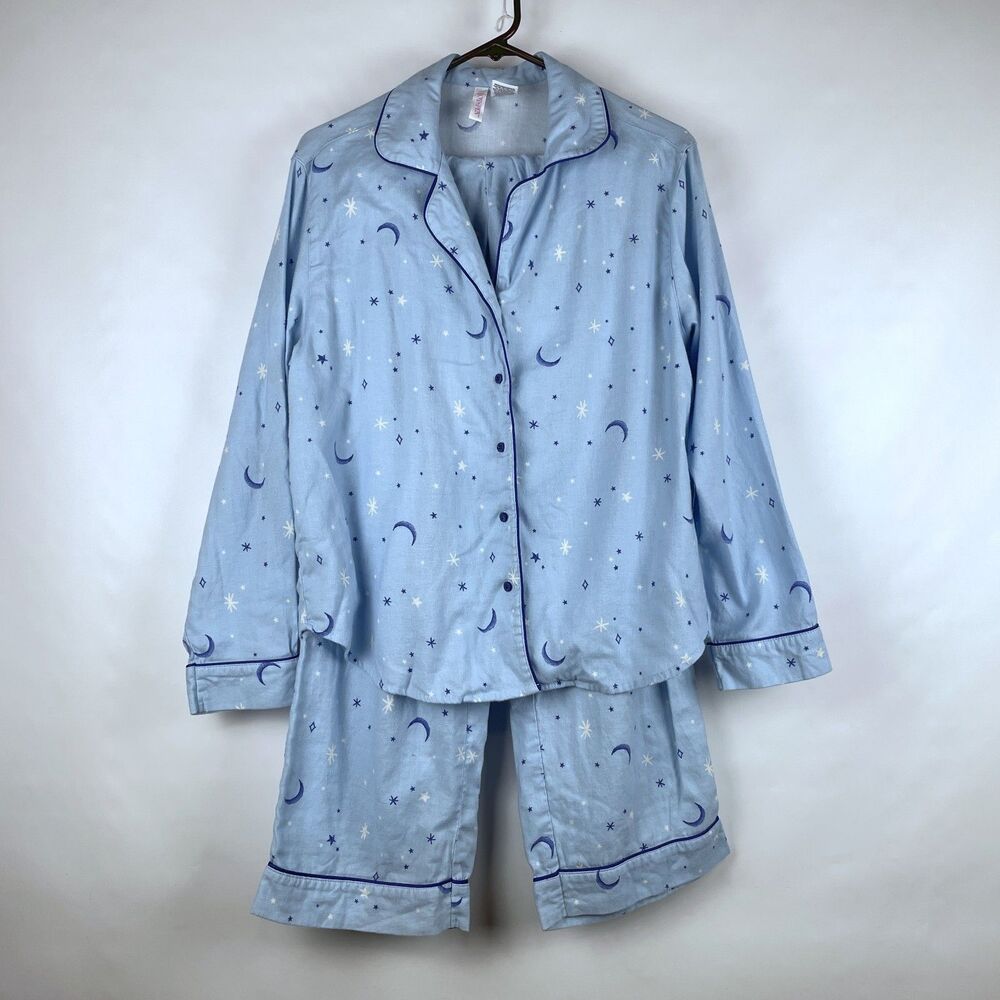 Joyspun Celestial Long Sleeve Pajama 2pc Set Women's M 8-10 Blue Moon Stars